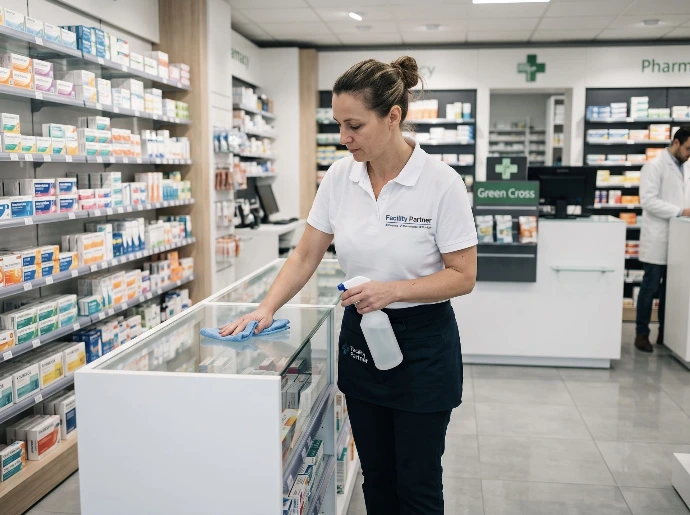 Nettoyage d'une pharmacie par Facility Partner