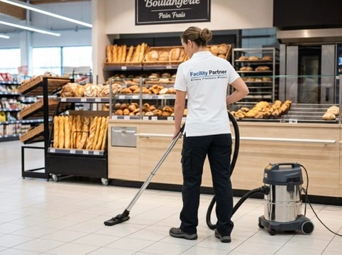 Nettoyage d'un supermarché par Facility Partner