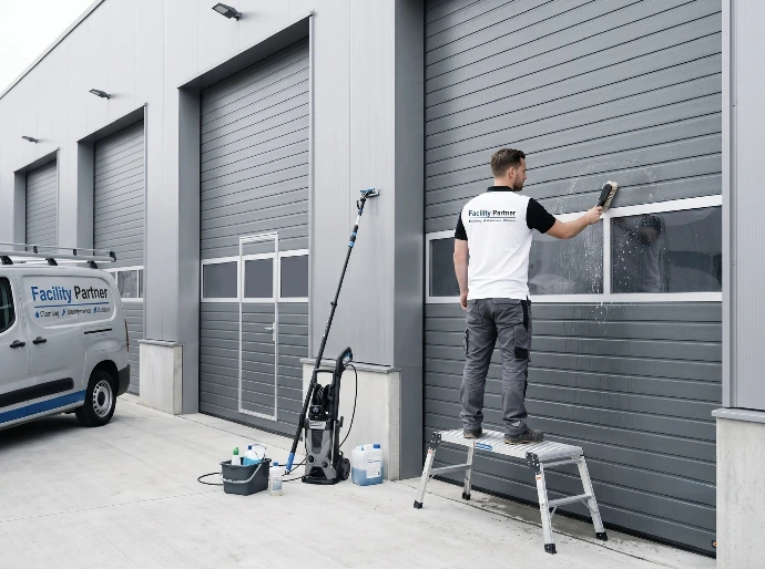 Nettoyage d'une porte de garage par Facility Partner