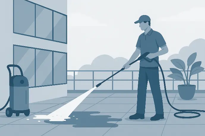 Homme nettoyant une terrasse au karcher à Waterloo