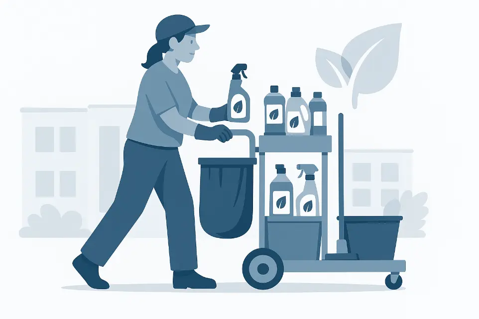  Nettoyage écologique : agent avec chariot et produits durables
