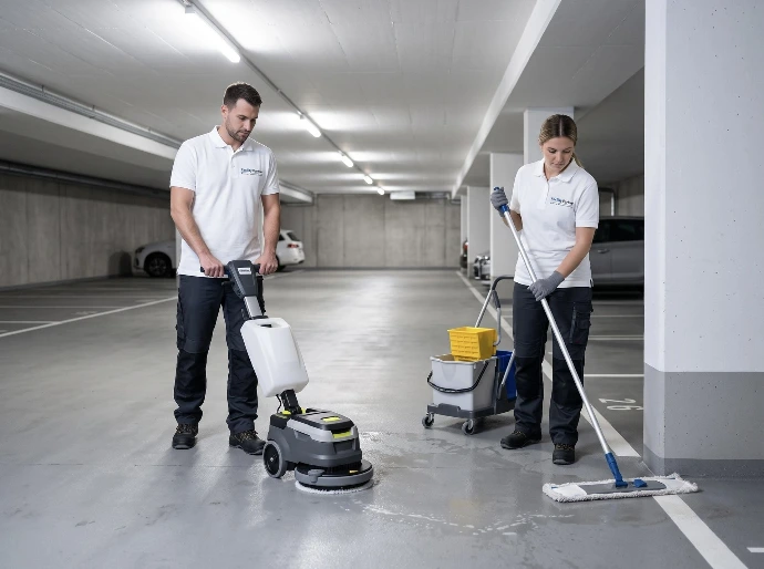 Nettoyage d'un parking par Facility Partner